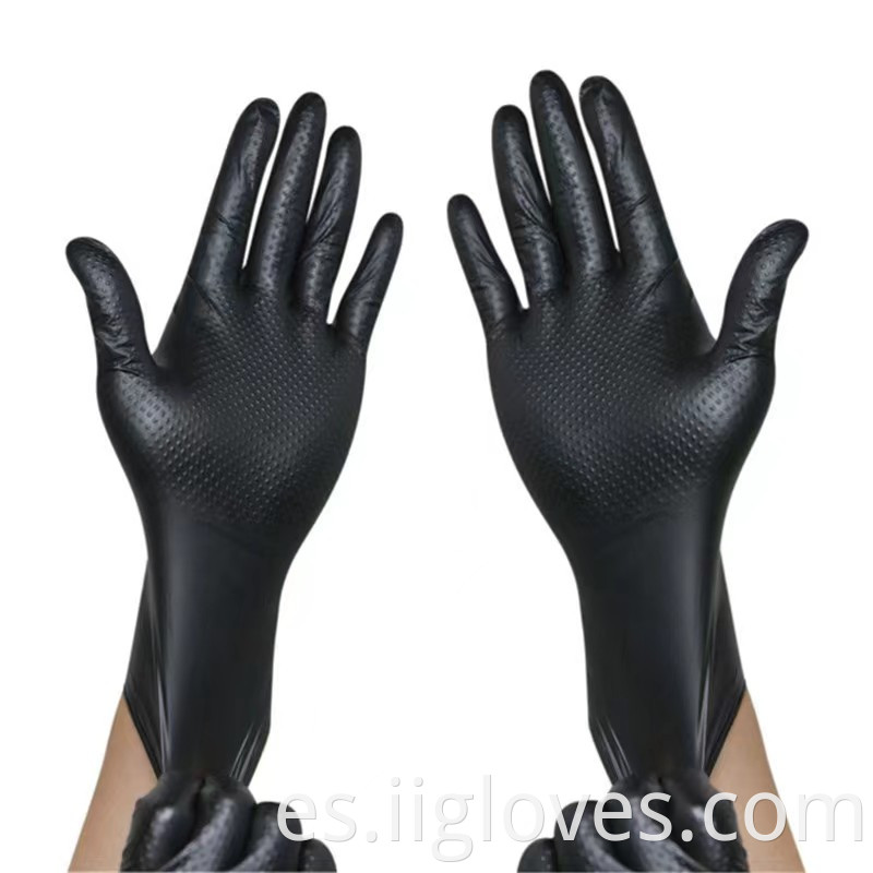 Impermeable cómodo de seguridad Woking Black puro guantes de nitrilo Patrón de agarre de diamantes Guantes negros